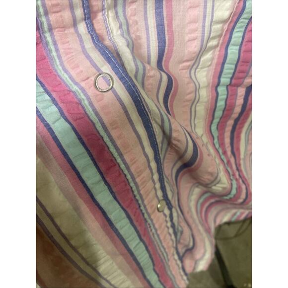 Pink K Snap Up Pearl Button House Dress Size Robe Stripe Pockets Sz Large - Picture 7 of 9